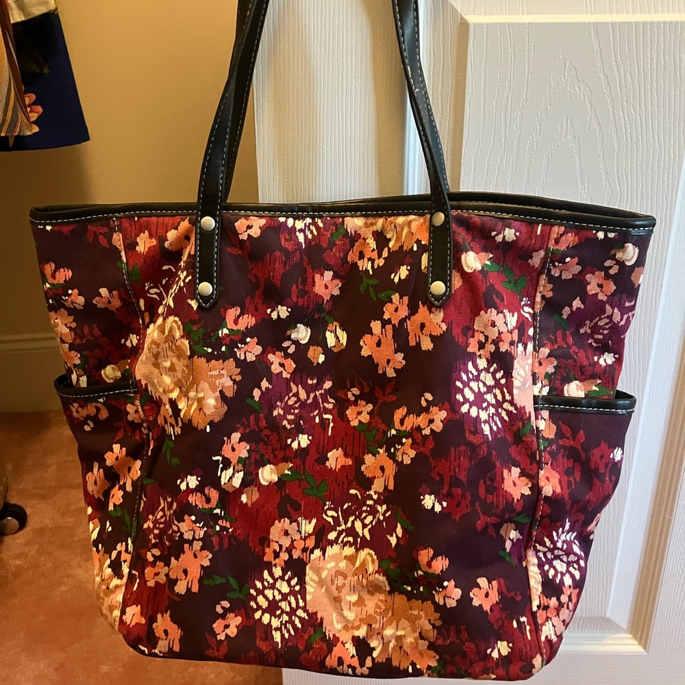 Red floral Merona tote bag